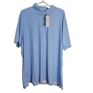 NWT Men's Blue & White Striped Performance Golf Polo Shirt | Medium